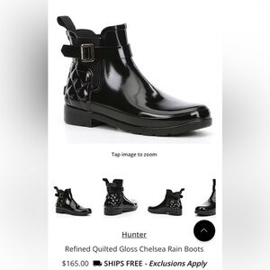 Hunter Refined Quilted Gloss Chelsea Rain Boots Size 8 NEW $165